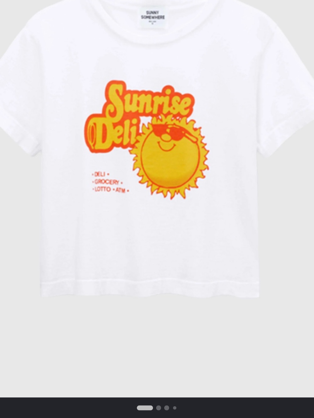 Sunday Somewhere White Tee with Yellow & Orange 'Sunrise Deli' Graphic Size M